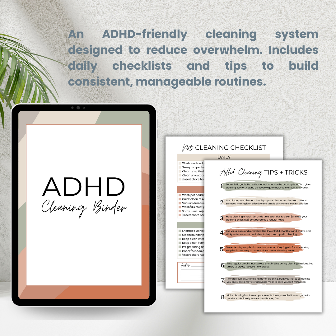 ADHD Cleaning Checklist Bundle, Cleaning Planner, Chore Chart, Deep Cleaning Cards, Cleaning Schedule, Family Chore Chart Planner