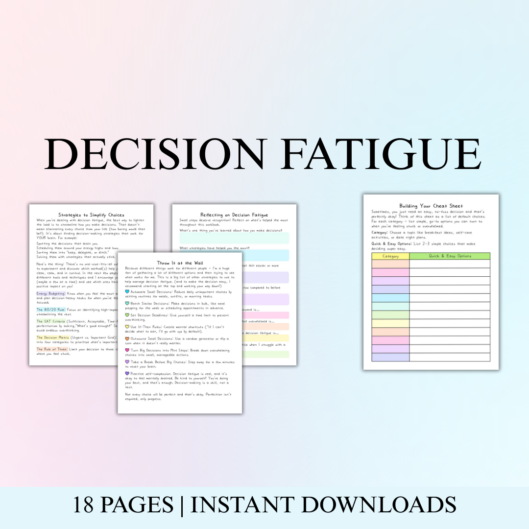 Decision Fatigue, Anxiety, AuDHD, Organization, Depression, Attainable Goals, Planning, Habits, Reflections, Productivity, Burnout