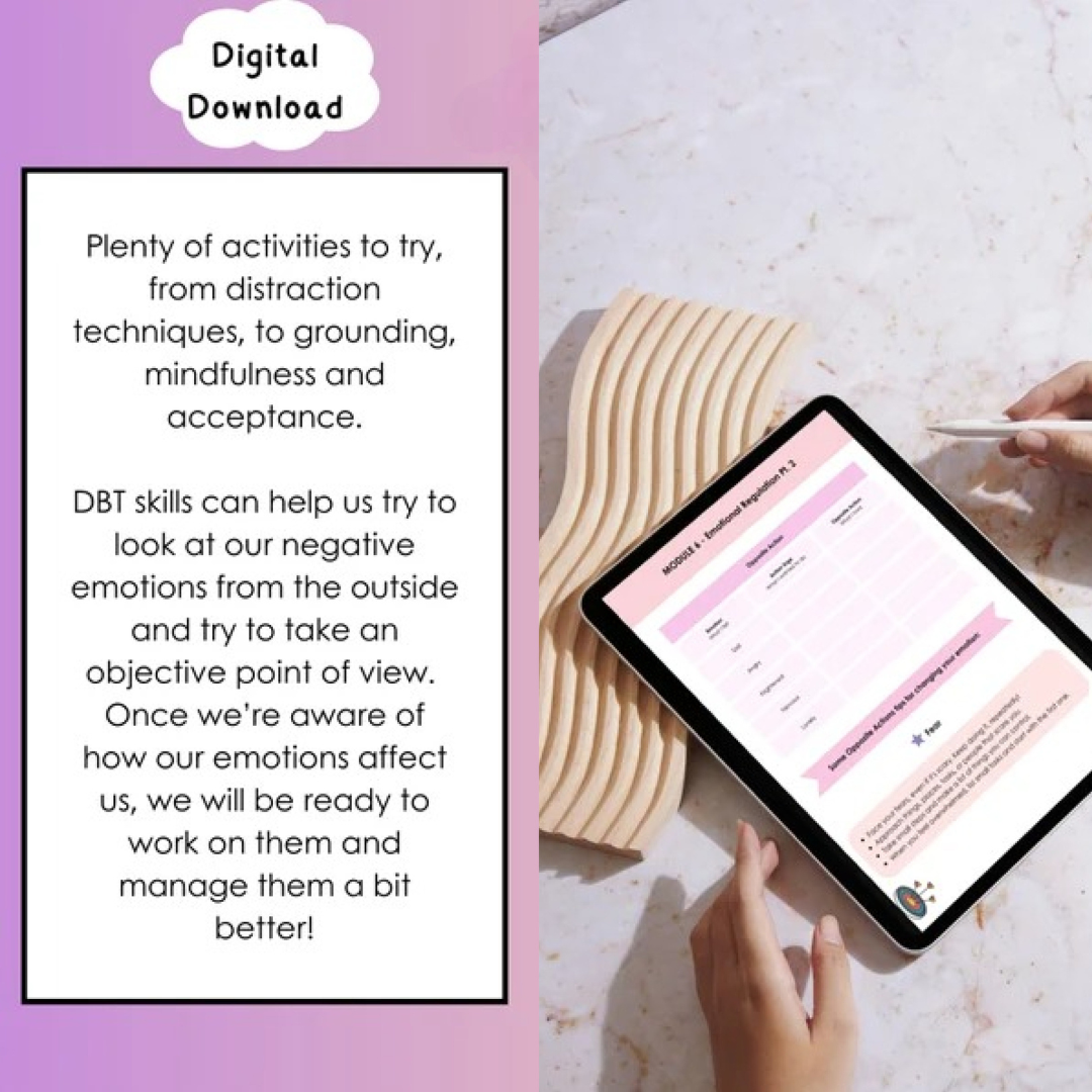 Neurodivergent Friendly DBT Skills, DBT Worksheets, DBT, Emotional Regulation, Neurodivergent, Autism, bpd, therapy worksheets, borderline