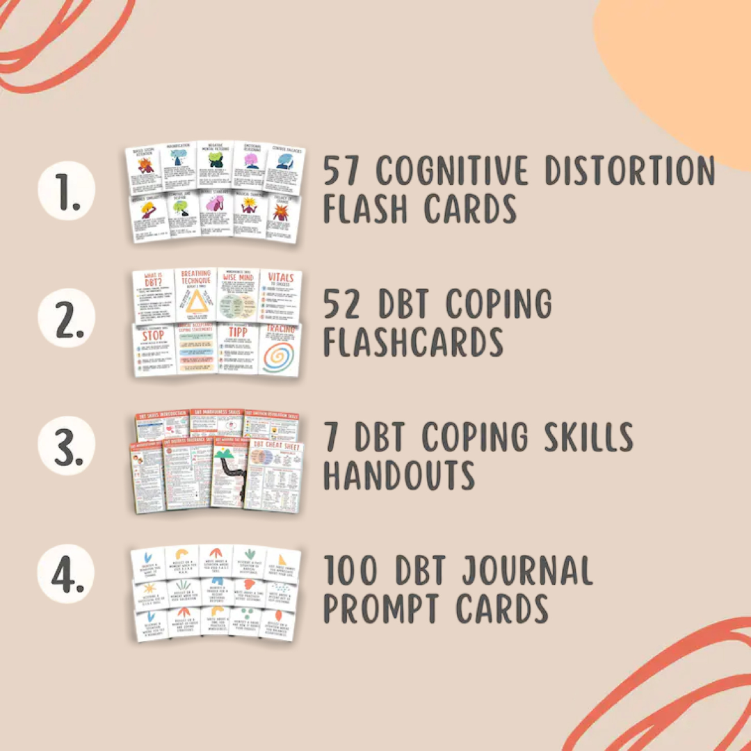 DBT Mega Bundle, (650+ Items) DBT Coping Skills Posters Flashcards Worksheets, DBT Cheat Sheet Emotional Regulation Mental Health Counseling
