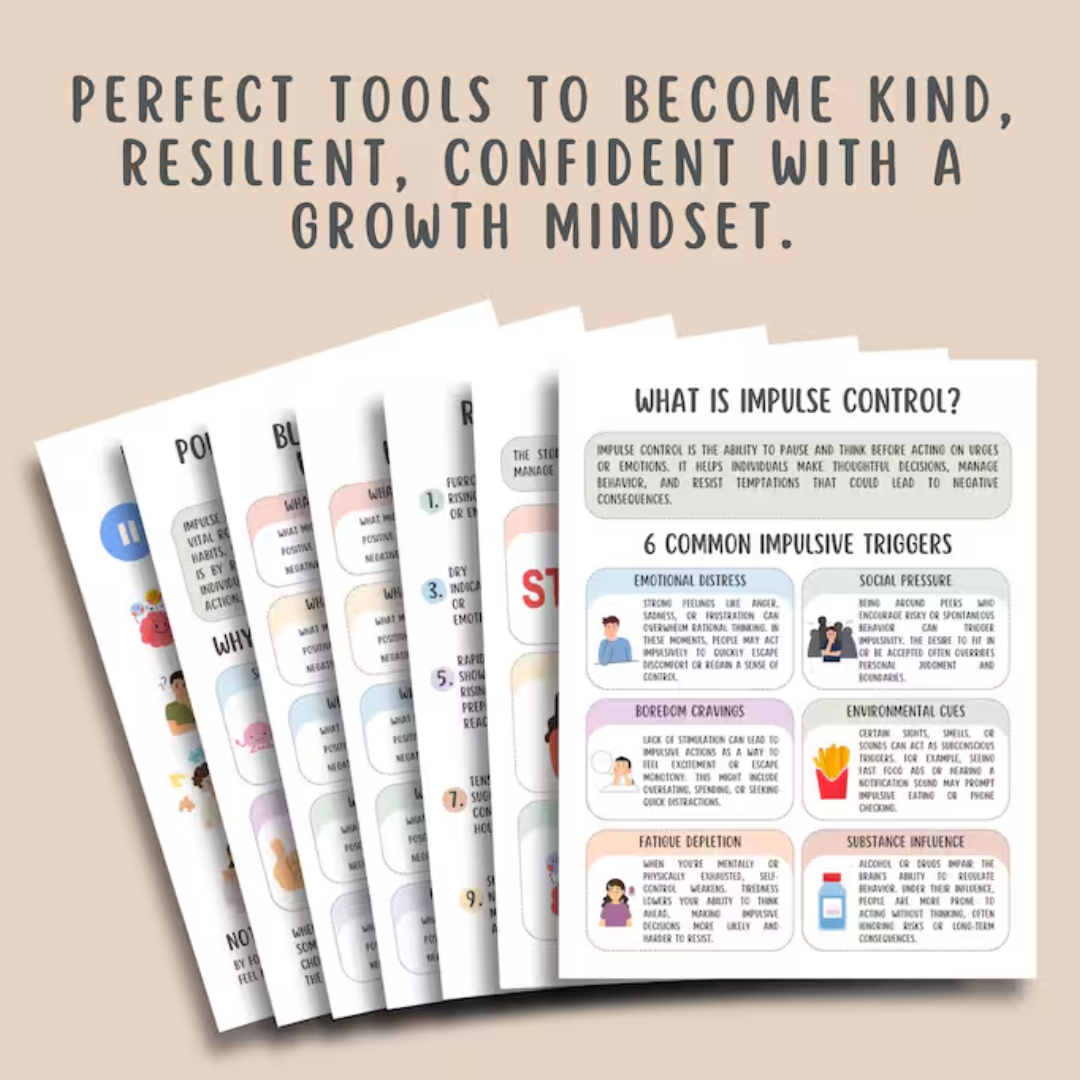 Impulse Control Worksheets (16 Pages), Self Regulation, Anger Management, Teens and Adults Therapy Tools, Emotions Worksheets, Mental Health