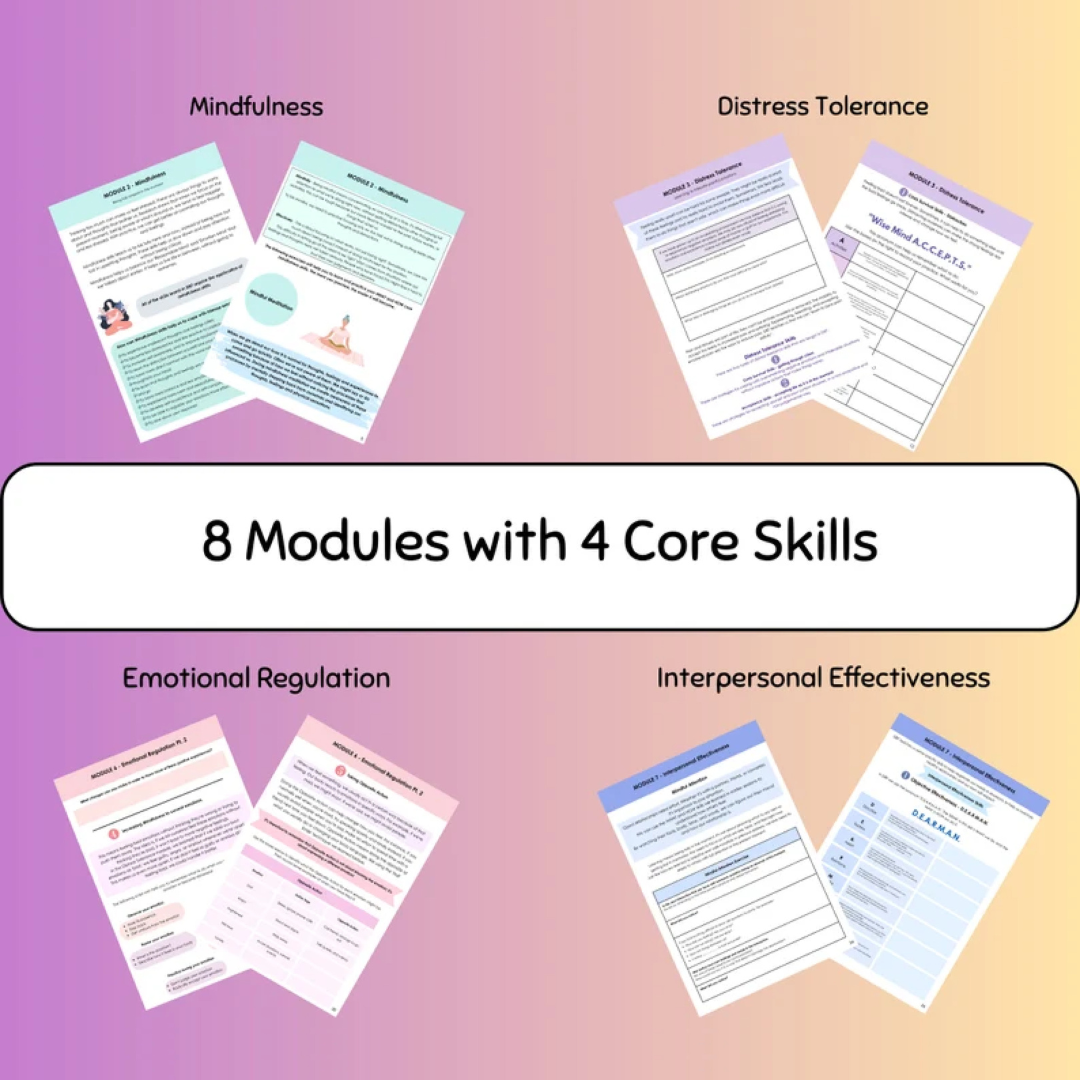 Neurodivergent Friendly DBT Skills, DBT Worksheets, DBT, Emotional Regulation, Neurodivergent, Autism, bpd, therapy worksheets, borderline