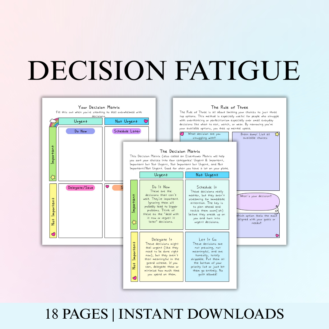 Decision Fatigue, Anxiety, AuDHD, Organization, Depression, Attainable Goals, Planning, Habits, Reflections, Productivity, Burnout