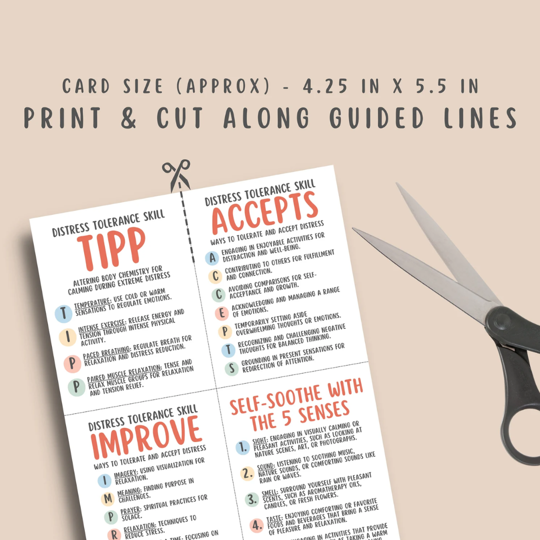 52 DBT Flashcards, Dialectical Behavior Therapy Coping Skills Cards, Borderline, BPD, Therapy Office Decor, Mental Health School Counselor