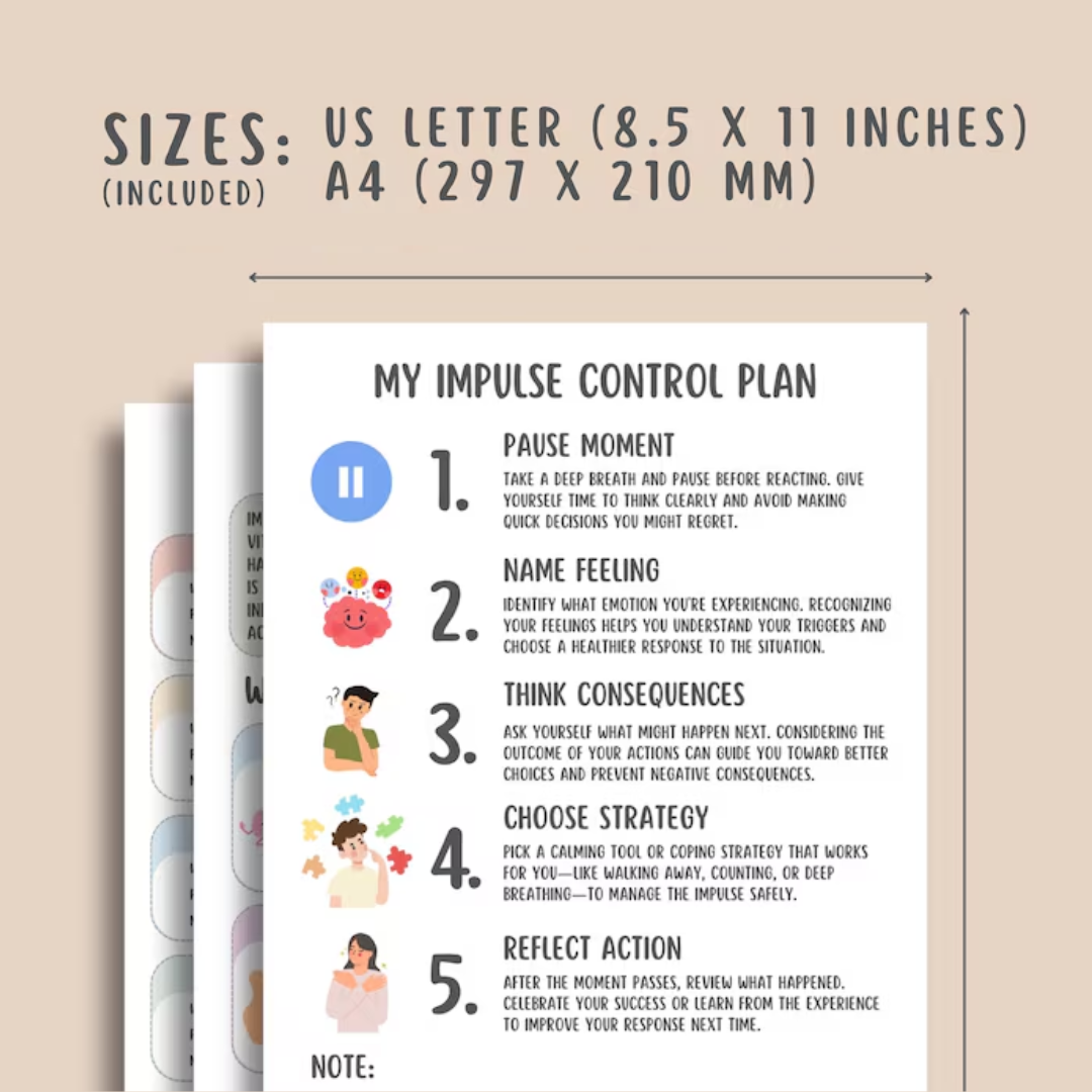 Impulse Control Worksheets (16 Pages), Self Regulation, Anger Management, Teens and Adults Therapy Tools, Emotions Worksheets, Mental Health