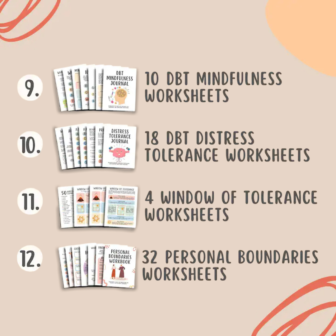 DBT Mega Bundle, (650+ Items) DBT Coping Skills Posters Flashcards Worksheets, DBT Cheat Sheet Emotional Regulation Mental Health Counseling