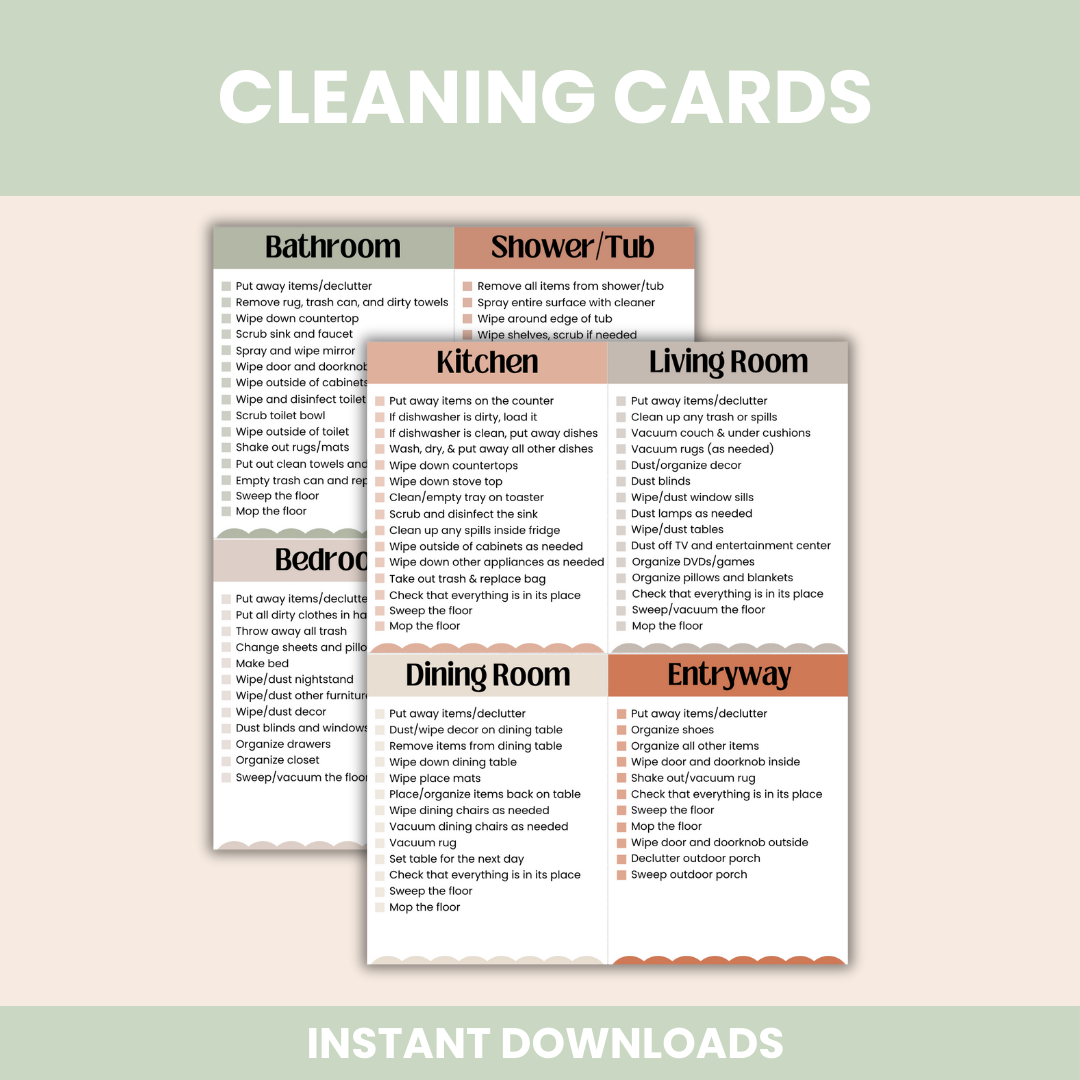 ADHD Cleaning Checklist Bundle, Cleaning Planner, Chore Chart, Deep Cleaning Cards, Cleaning Schedule, Family Chore Chart Planner