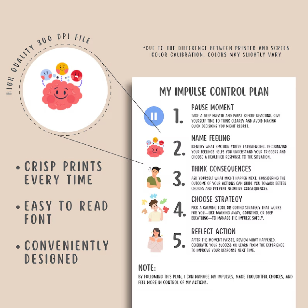 Impulse Control Worksheets (16 Pages), Self Regulation, Anger Management, Teens and Adults Therapy Tools, Emotions Worksheets, Mental Health