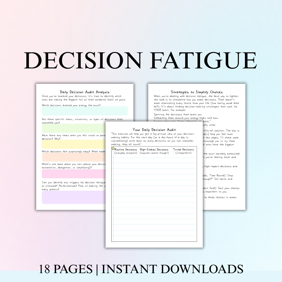 Decision Fatigue, Anxiety, AuDHD, Organization, Depression, Attainable Goals, Planning, Habits, Reflections, Productivity, Burnout