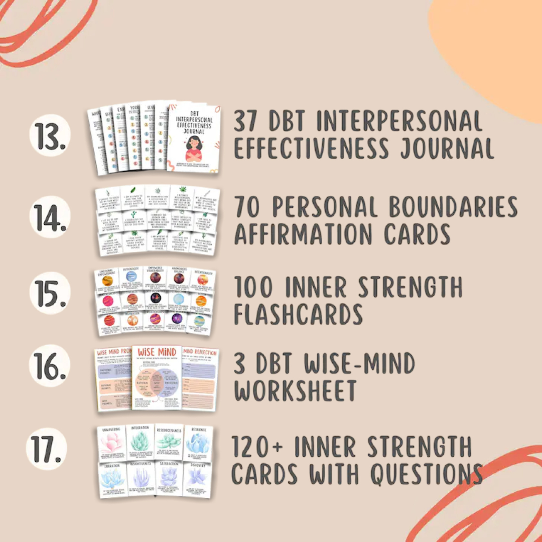 DBT Mega Bundle, (650+ Items) DBT Coping Skills Posters Flashcards Worksheets, DBT Cheat Sheet Emotional Regulation Mental Health Counseling