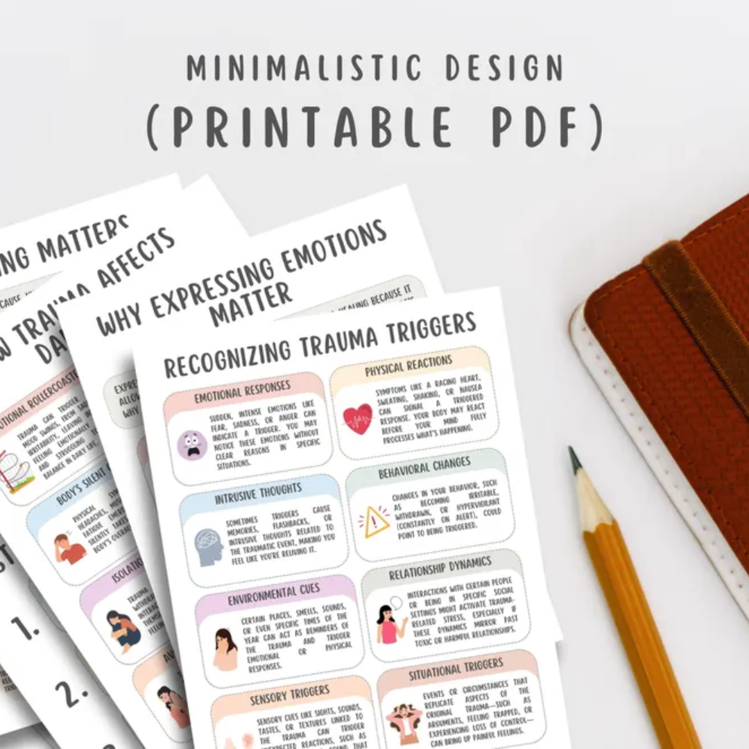 Trauma Healing Worksheets, Coping Skills, 50+ Pages, Trauma Responses, Emotional Resilience & Confidence