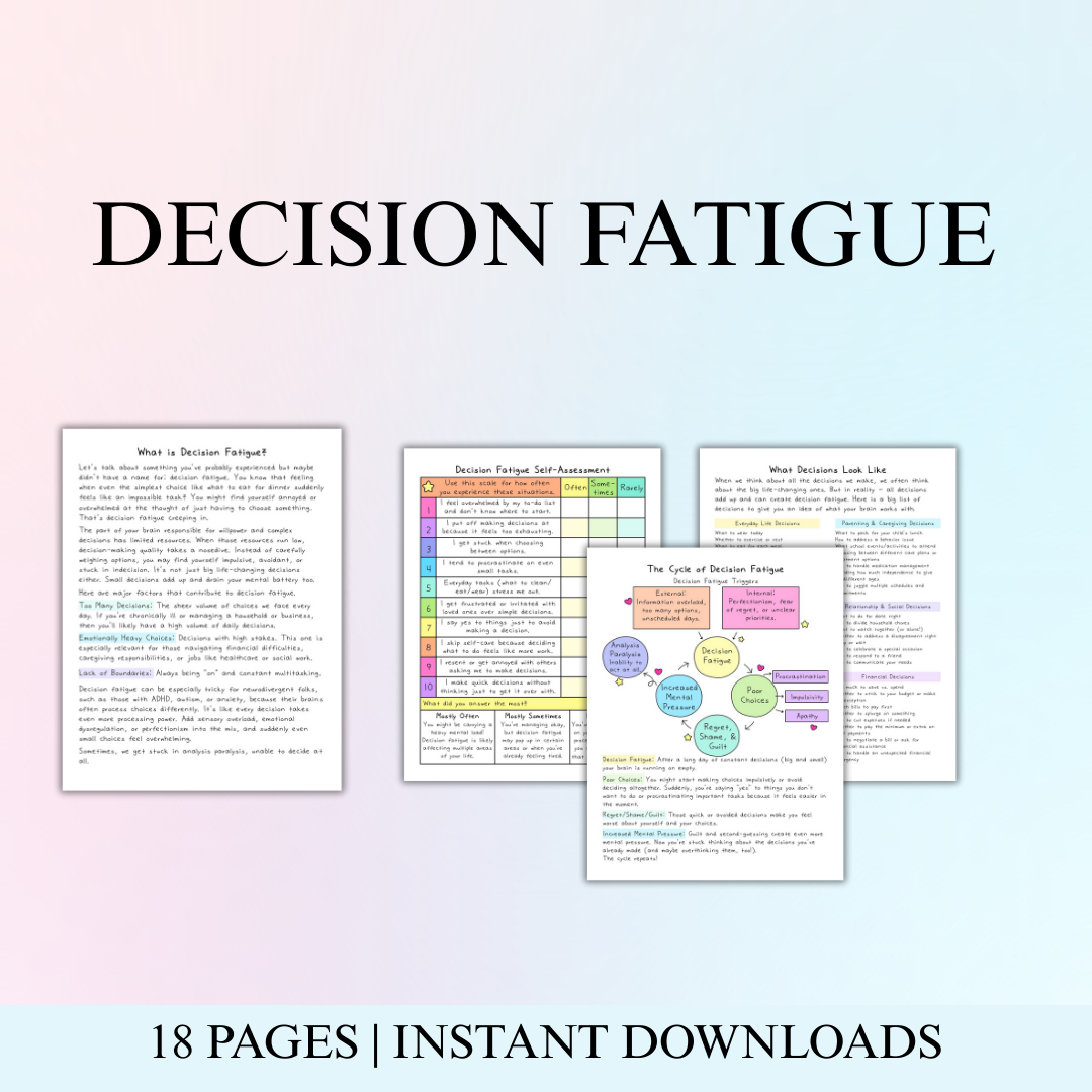 Decision Fatigue, Anxiety, AuDHD, Organization, Depression, Attainable Goals, Planning, Habits, Reflections, Productivity, Burnout