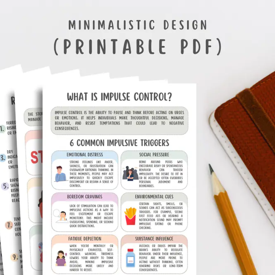 Impulse Control Worksheets (16 Pages), Self Regulation, Anger Management, Teens and Adults Therapy Tools, Emotions Worksheets, Mental Health