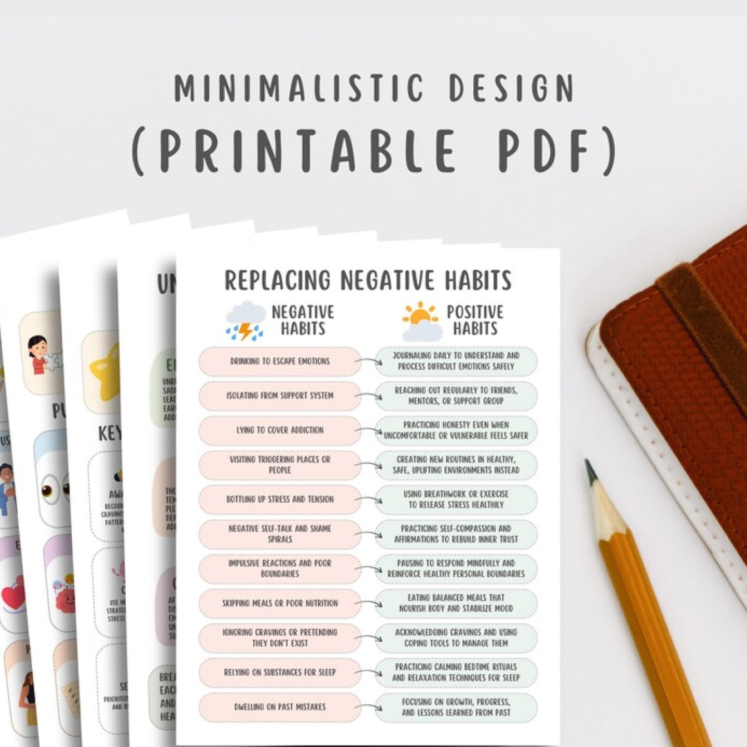 Sobriety & Addiction Recovery Worksheets (26 Pages) Relapse Prevention, Urge Surfing, Coping Strategies, Addiction Cycle, Sober Support