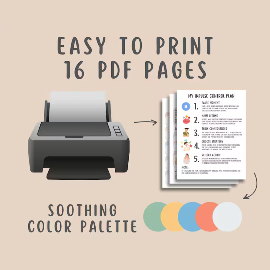 Impulse Control Worksheets (16 Pages), Self Regulation, Anger Management, Teens and Adults Therapy Tools, Emotions Worksheets, Mental Health