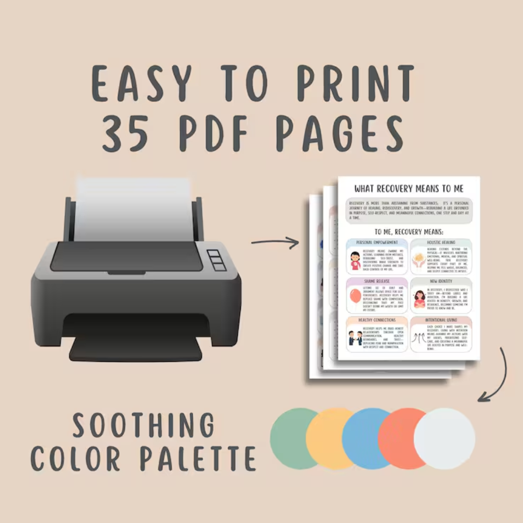 Addiction Recovery Worksheets, Sobriety Planner, Relapse Prevention Plan, Mental Health Tracker, Urge Surfing, Grounding Technqiues