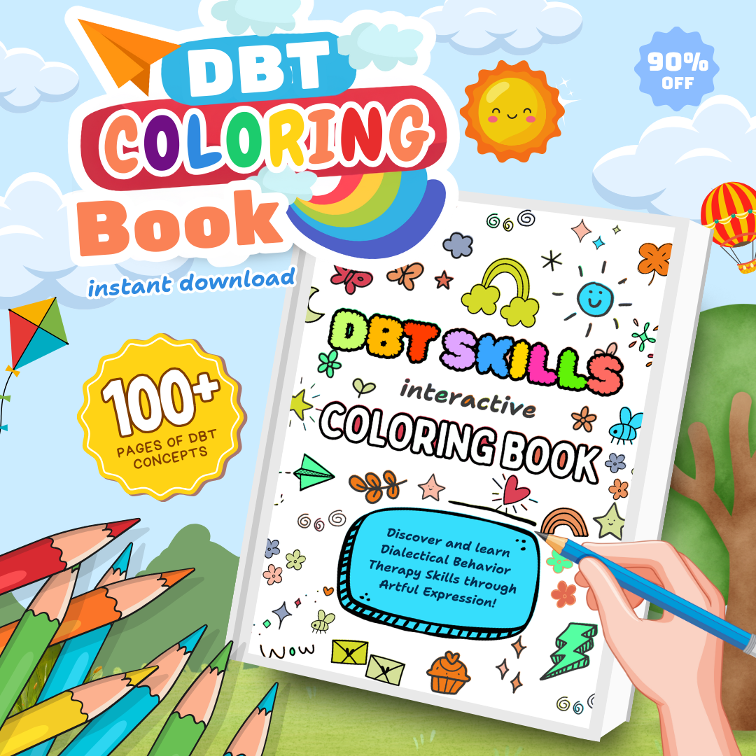 DBT Skills Coloring Book, Dialectical Behavior Therapy Worksheets Bundle, Mental Health Coping Skills Coloring book, Stress Relief