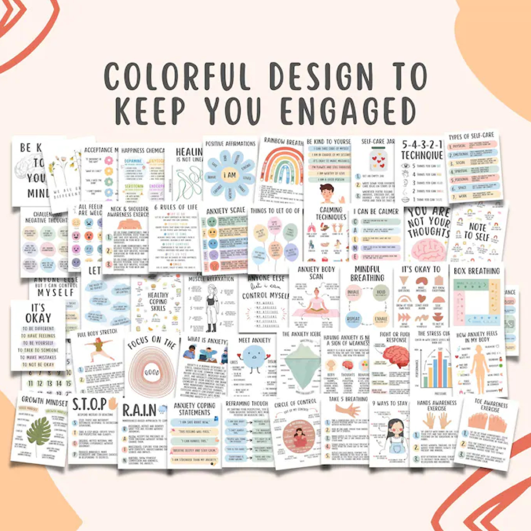 52 Anxiety Coping Skill Cards, Social Anxiety Relief Grounding Techniques Self Regulation Calming Corner Therapy Office Psychology Resources