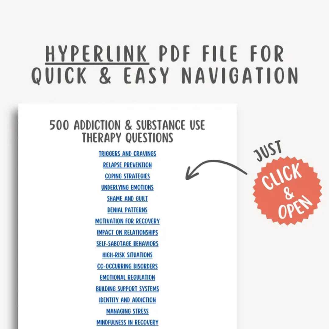 Addiction and substance use therapy questions, mental health therapy, recovery journal, relapse prevention guide prompts, sober living