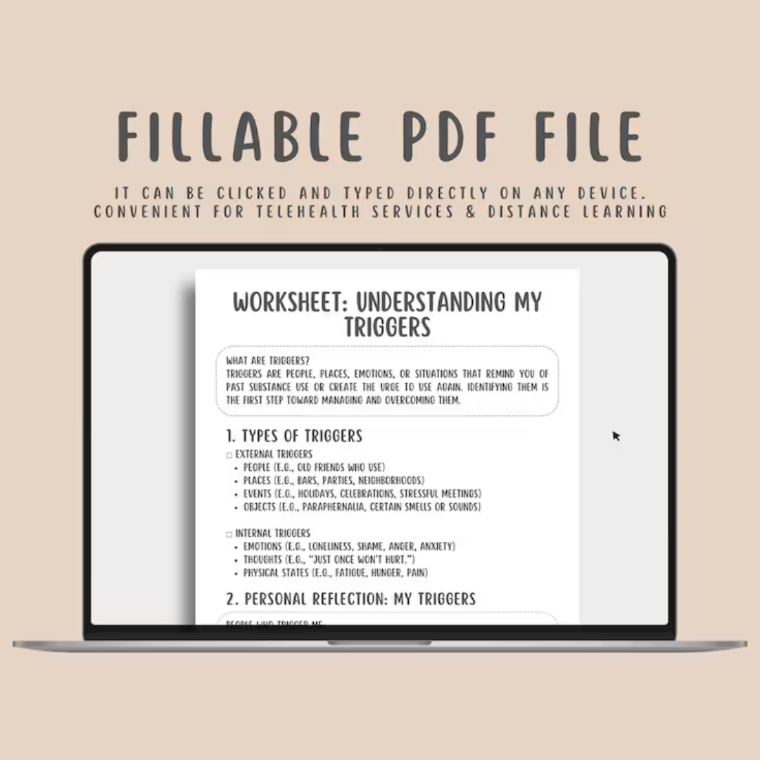 Addiction Recovery Worksheets, Sobriety Planner, Relapse Prevention Plan, Mental Health Tracker, Urge Surfing, Grounding Technqiues