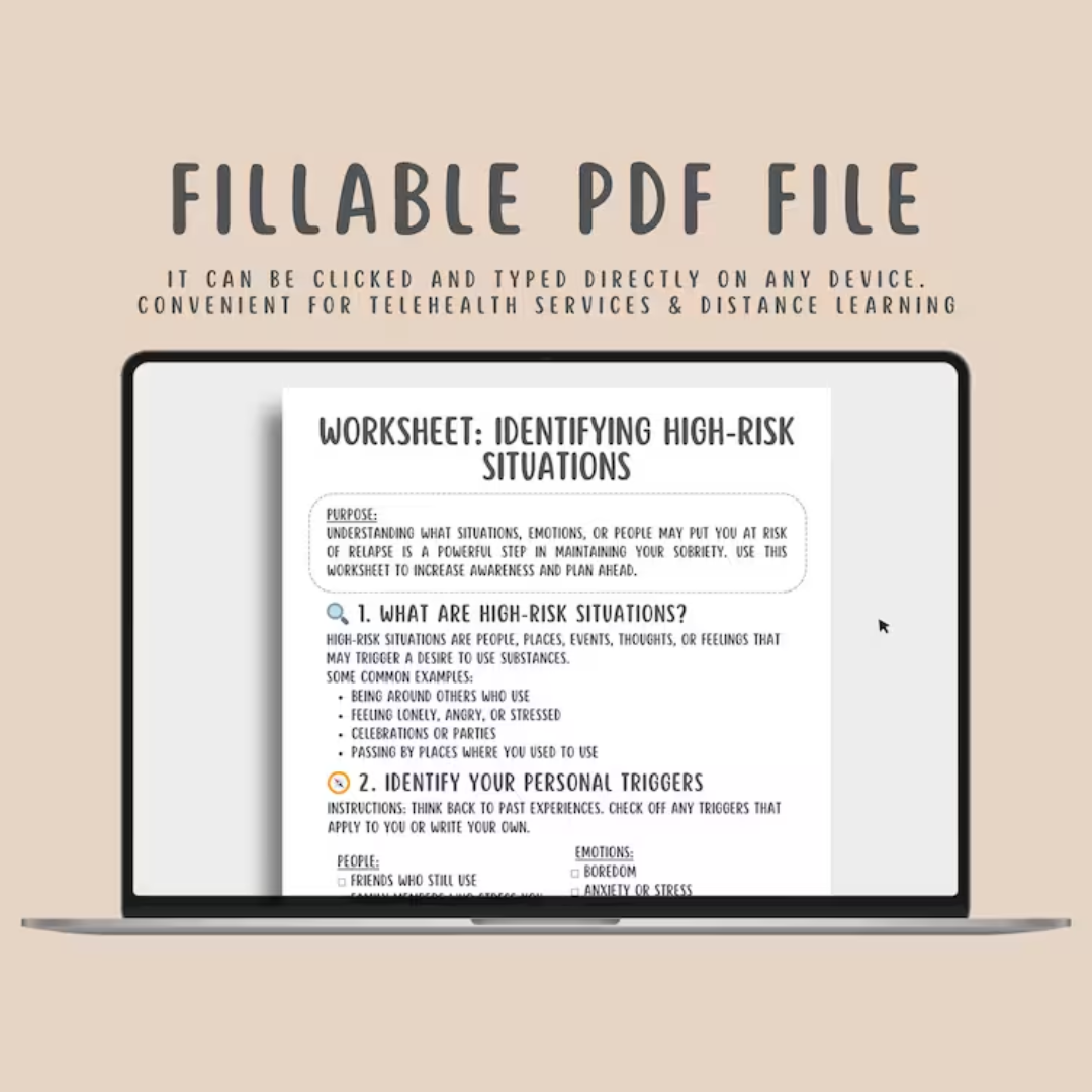Sobriety & Addiction Recovery Worksheets (26 Pages) Relapse Prevention, Urge Surfing, Coping Strategies, Addiction Cycle, Sober Support